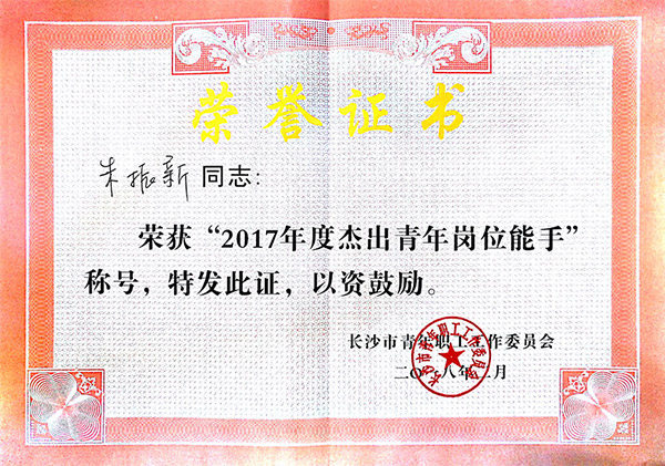 江南游戏智能朱振新荣获长沙市2017年度杰出青年岗位能手